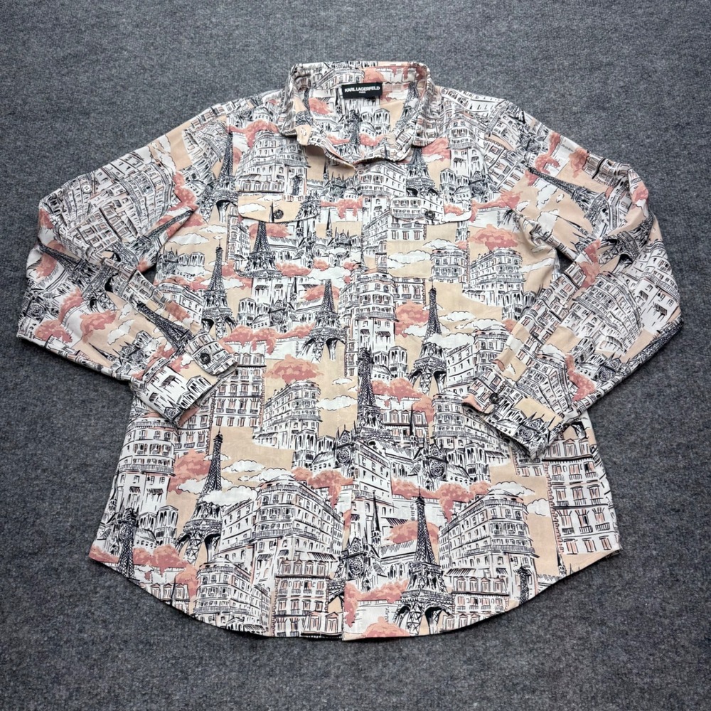 Karl Lagerfeld Paris Womens Eiffel Tower Graphic Button Down Shirt Multicolor